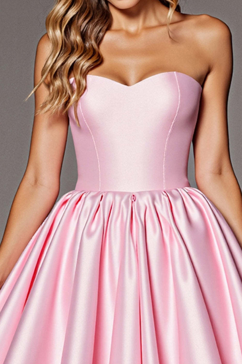 Pink Sweetheart Corset A Line Satin Short Homecoming Dress with Bow