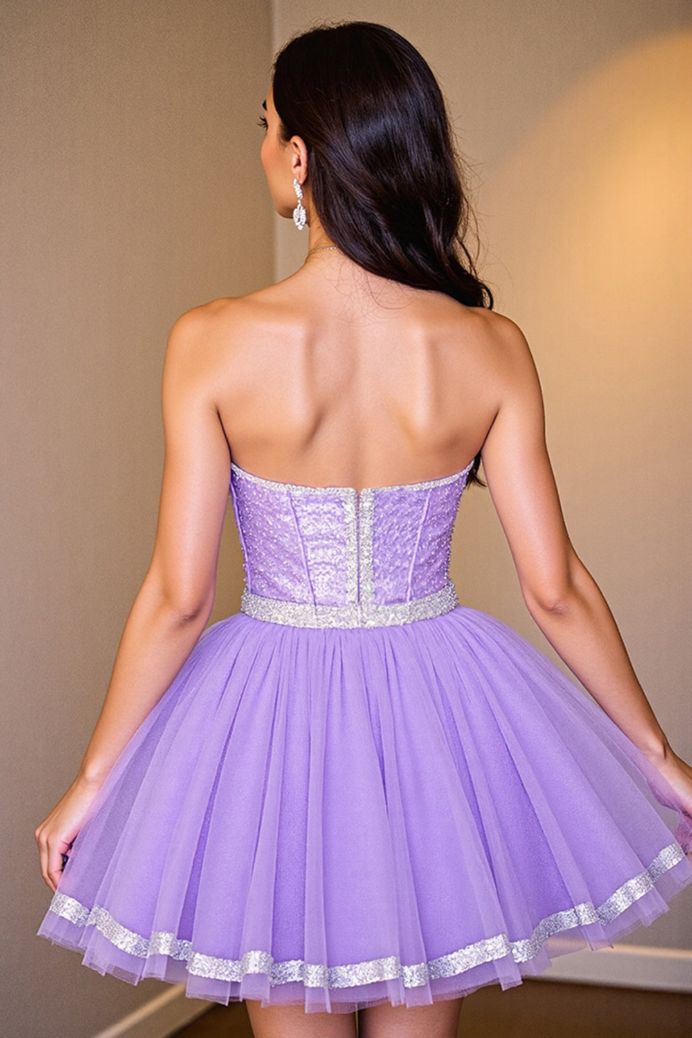 Sparkly Purple Sequin Strapless Corset A Line Short Homecoming Dress