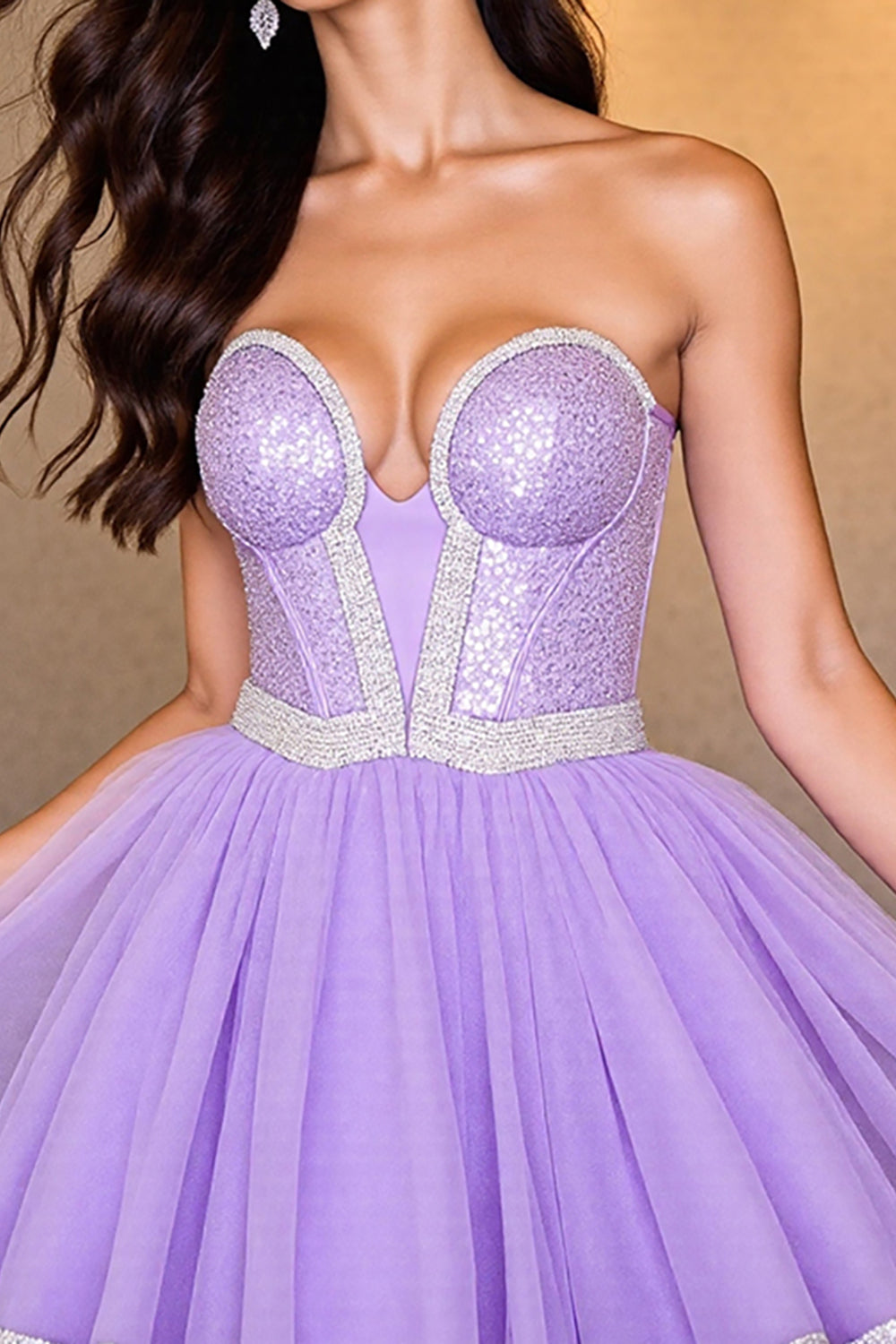 Sparkly Purple Sequin Strapless Corset A Line Short Homecoming Dress