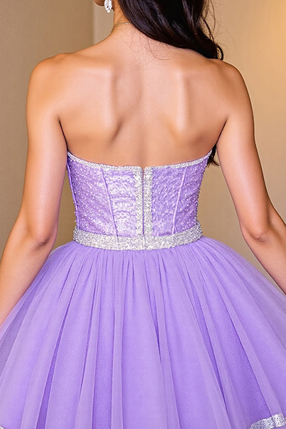 Sparkly Purple Sequin Strapless Corset A Line Short Homecoming Dress