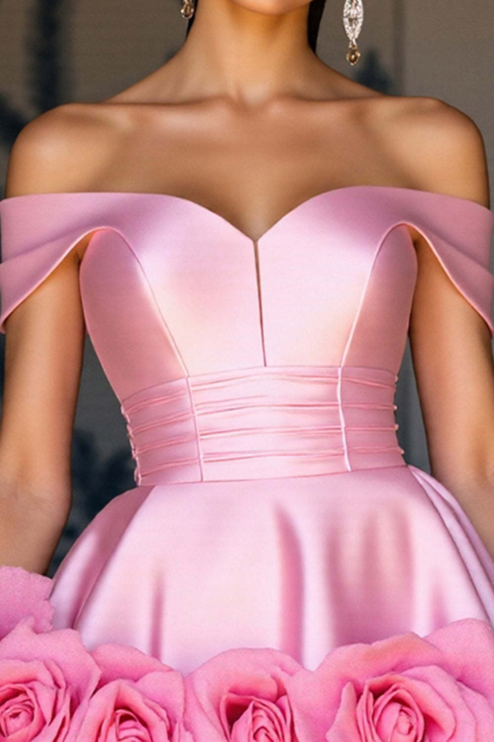Pink Satin A Line Short Homecoming Dress with Flowers