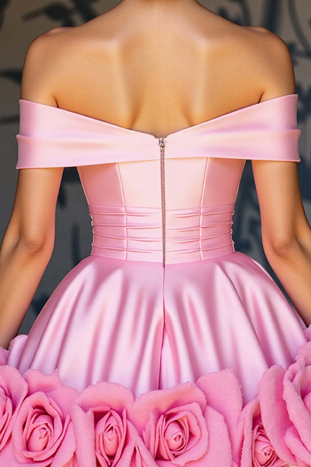 Pink Satin A Line Short Homecoming Dress with Flowers