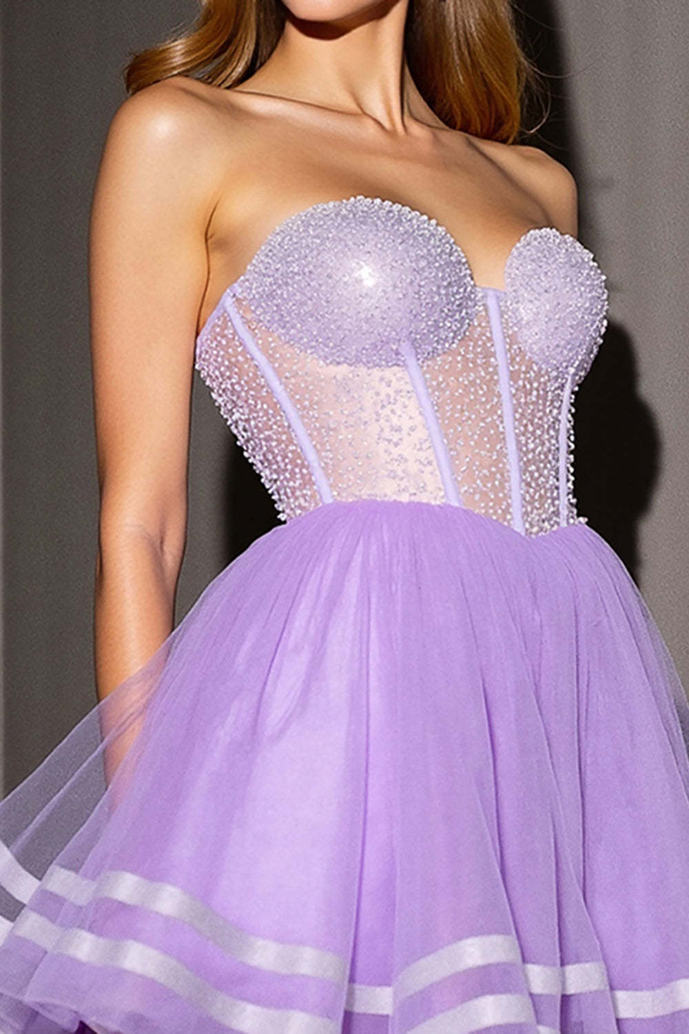 Sparkly Lilac Tulle Corset Sweetheart A Line Short Homecoming Dress