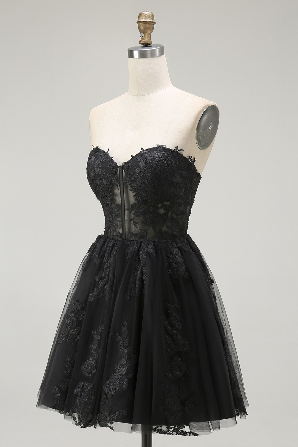 Black Corset Lace Sweetheart Short A Line Homecoming Dress
