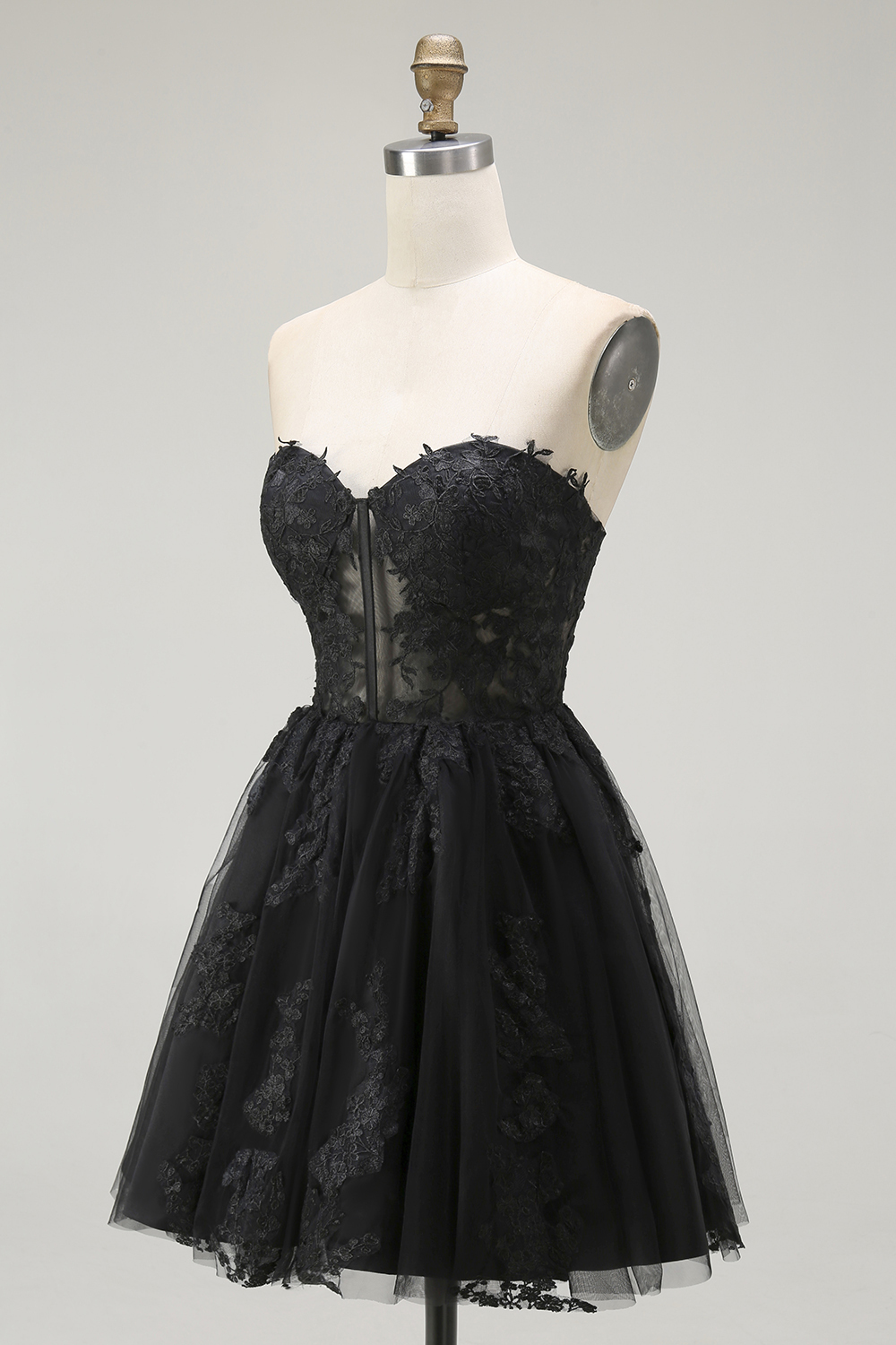 Black Corset Lace Sweetheart Short A Line Homecoming Dress