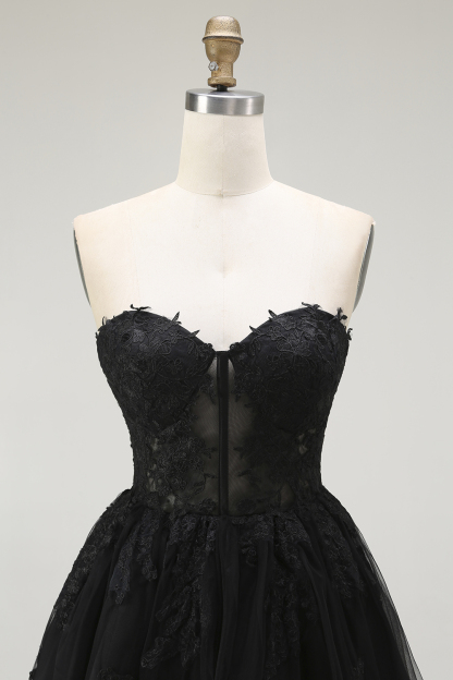 Black Corset Lace Sweetheart Short A Line Homecoming Dress