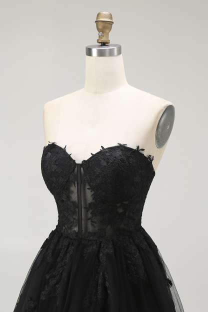 Black Corset Lace Sweetheart Short A Line Homecoming Dress