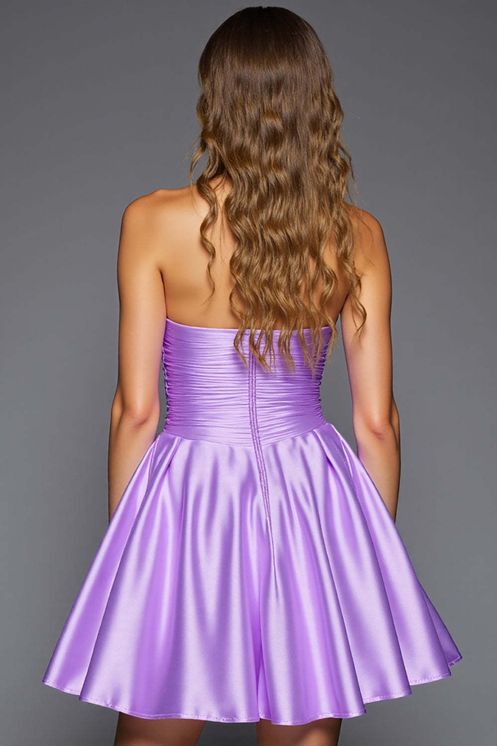 Purple Strapless Short A Line Satin Homecoming Dress with 3D Flowers
