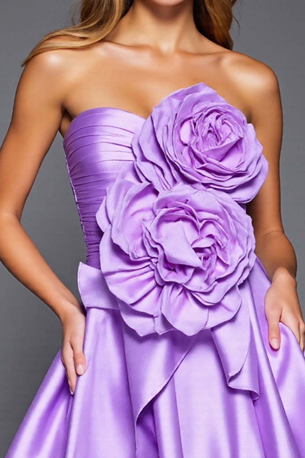 Purple Strapless Short A Line Satin Homecoming Dress with 3D Flowers