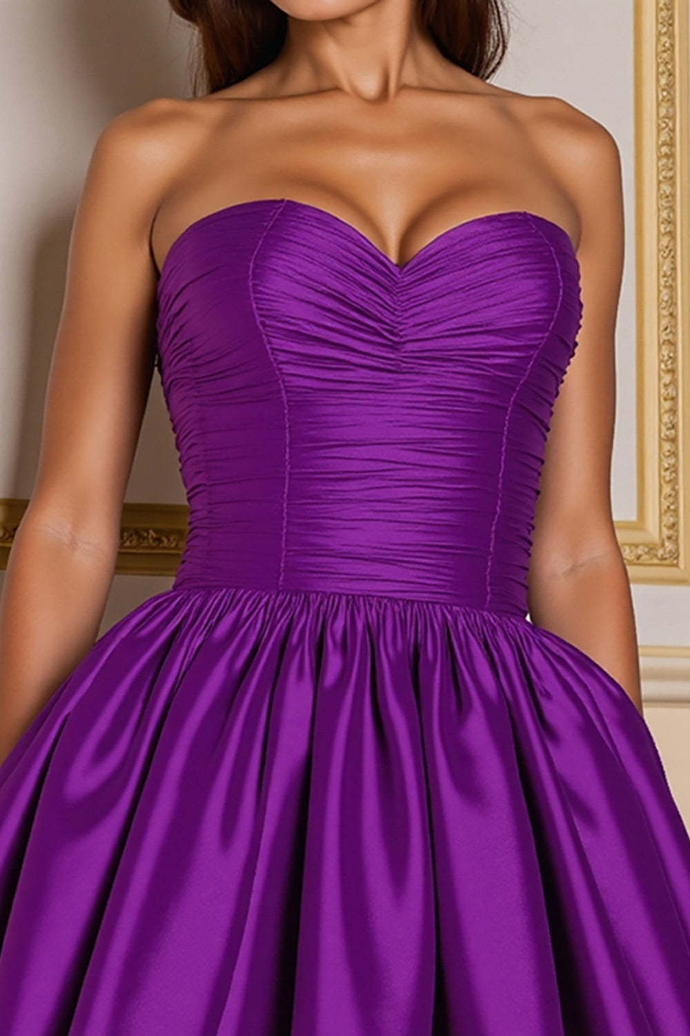 Dark Purple Sweetheart Satin A Line Ruched Short Homecoming Dress
