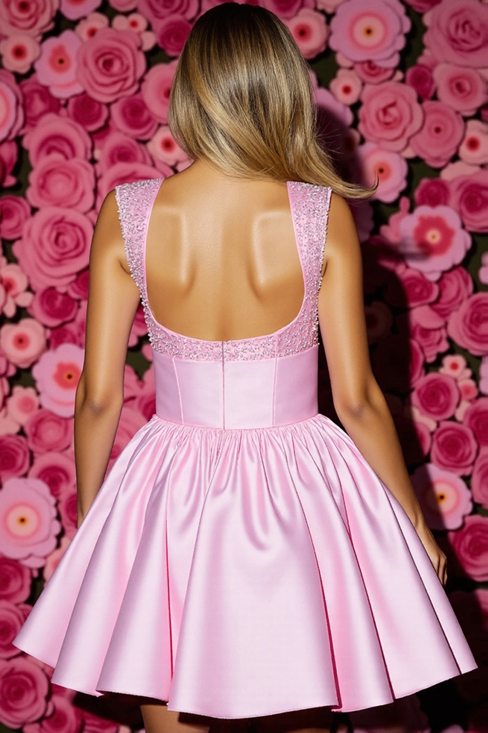 Pink Satin Corset A Line Short Homecoming Dress with Bow