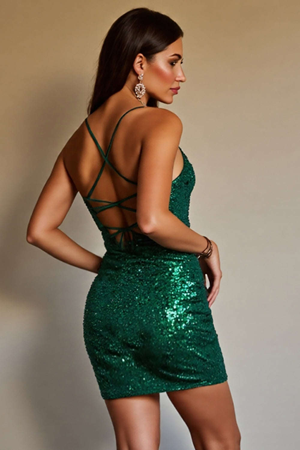 Sparkly Dark Green Tight Sequined Mini Homecoming Dress with Criss Cross Back