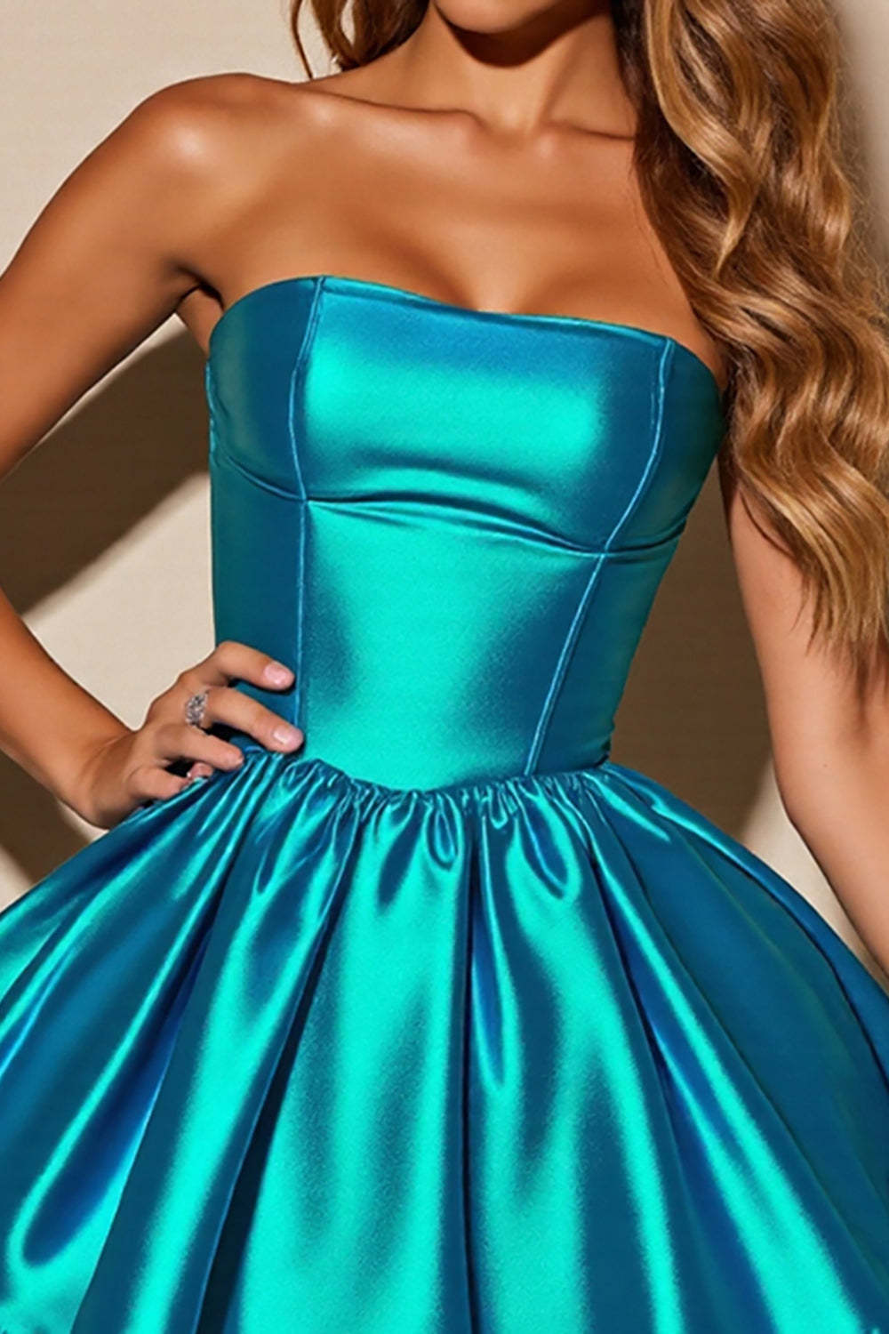 Metallic Blue Corset A Line Strapless Short Homecoming Dress