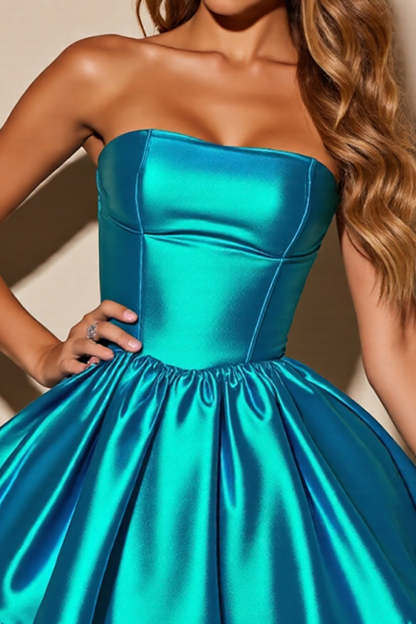 Metallic Blue Corset A Line Strapless Short Homecoming Dress