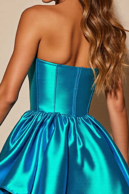 Metallic Blue Corset A Line Strapless Short Homecoming Dress