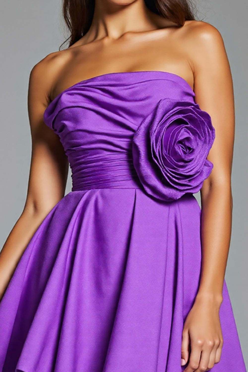A Line Purple Floral Strapless Short Homecoming Dress