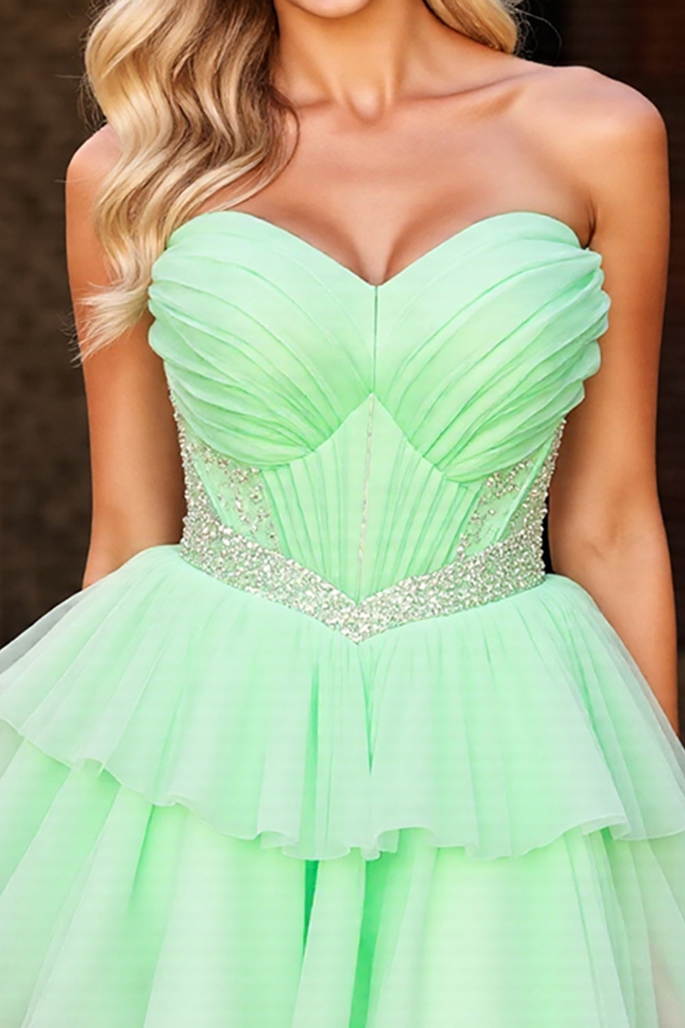 Sparkly Green Corset A Line Tulle Short Homecoming Dress with Beading