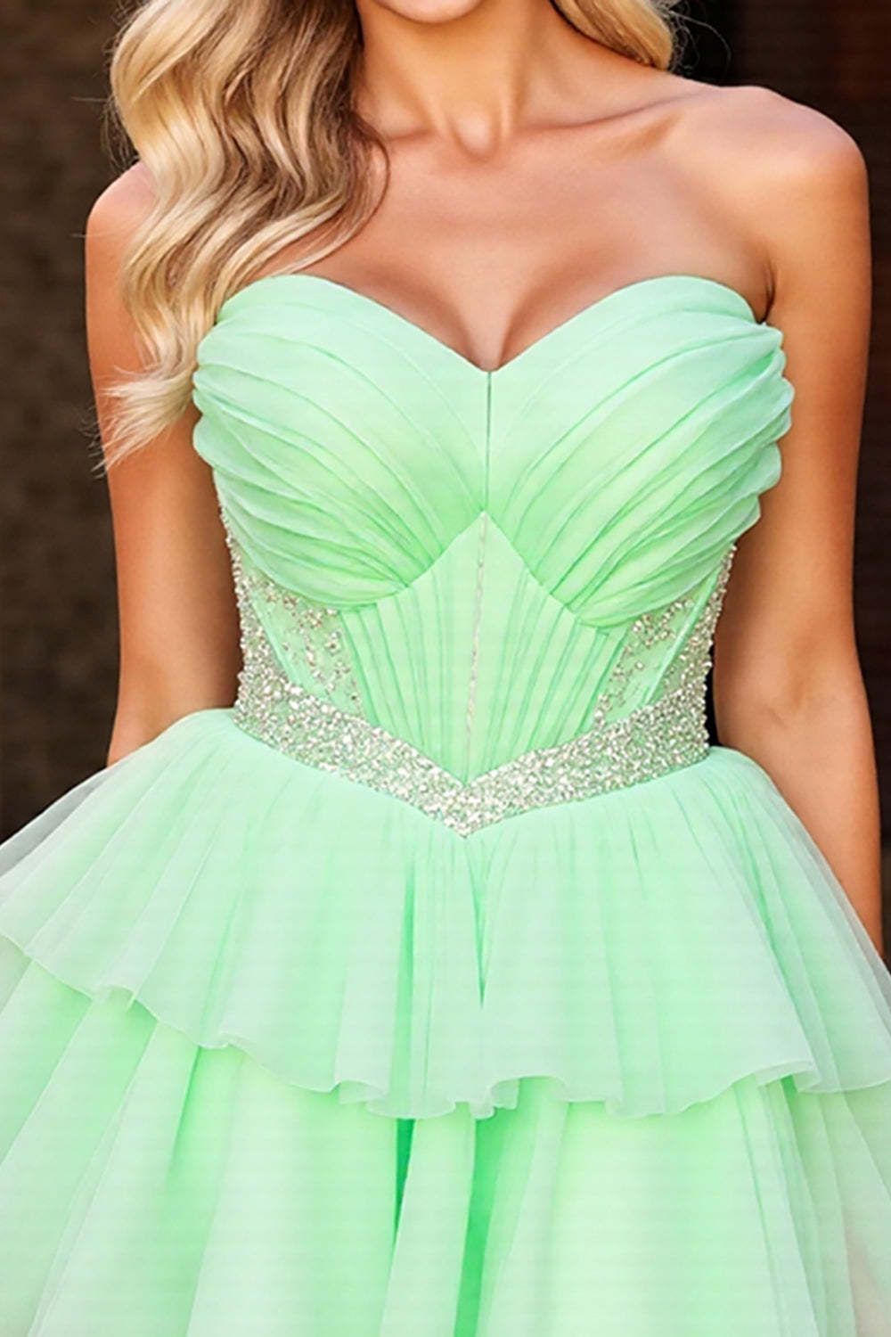 Sparkly Green Corset A Line Tulle Short Homecoming Dress with Beading