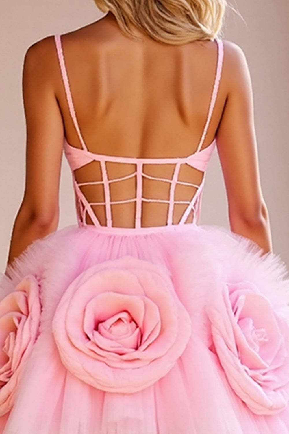 Pink Floral Tulle Corset Cut Out Short Homecoming Dress
