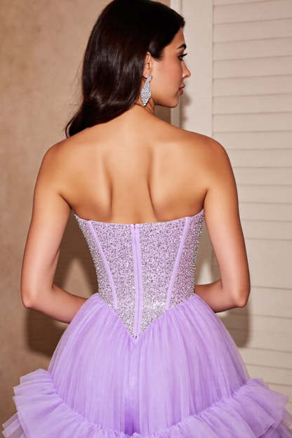 Sparkly Lilac Tulle Corset Short Ruffled Homecoming Dress with Sequins