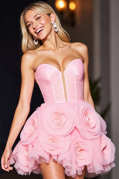 Pink Tulle Corset Floral Short Homecoming Dress