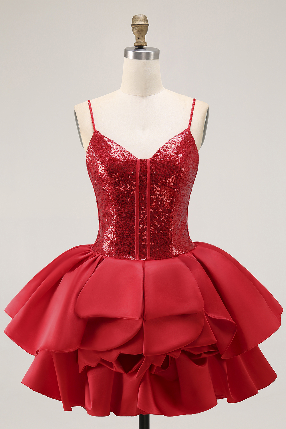 Sparkly Corset Red Sequined Short Homecoming Dress with Ruffles