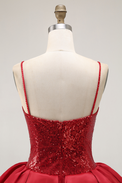 Red Sparkly Corset Short Ruffled Prom Dress with Sequins