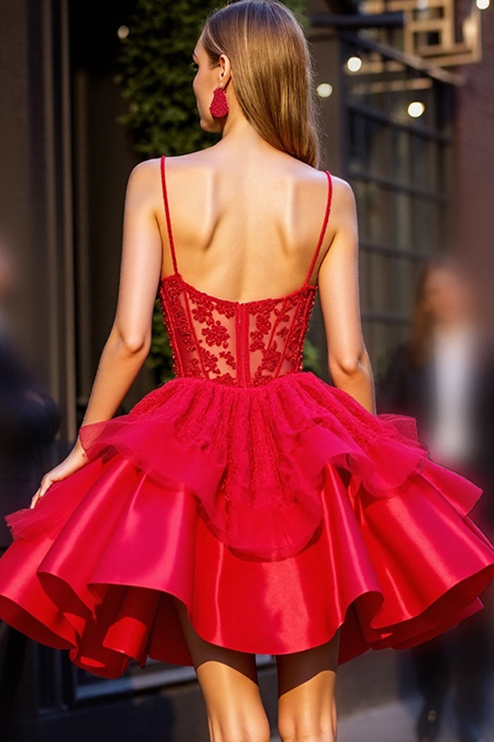Red Corset Short A Line Homecoming Dress with 3D Flowers