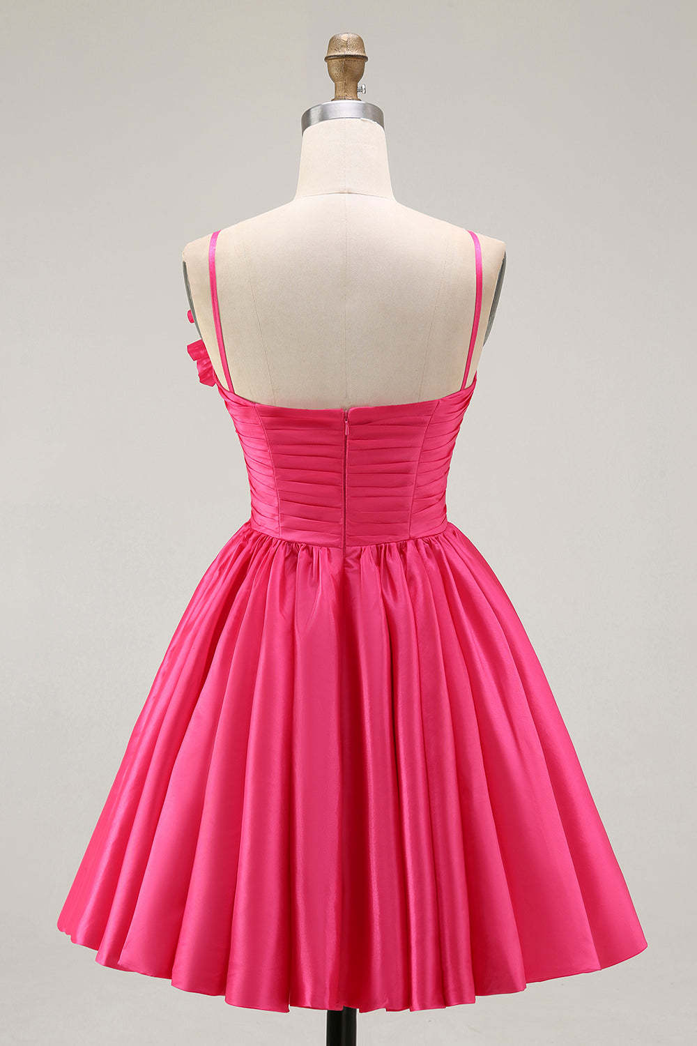 Fuchsia Floral A Line Ruffled Short Satin Homecoming Dress
