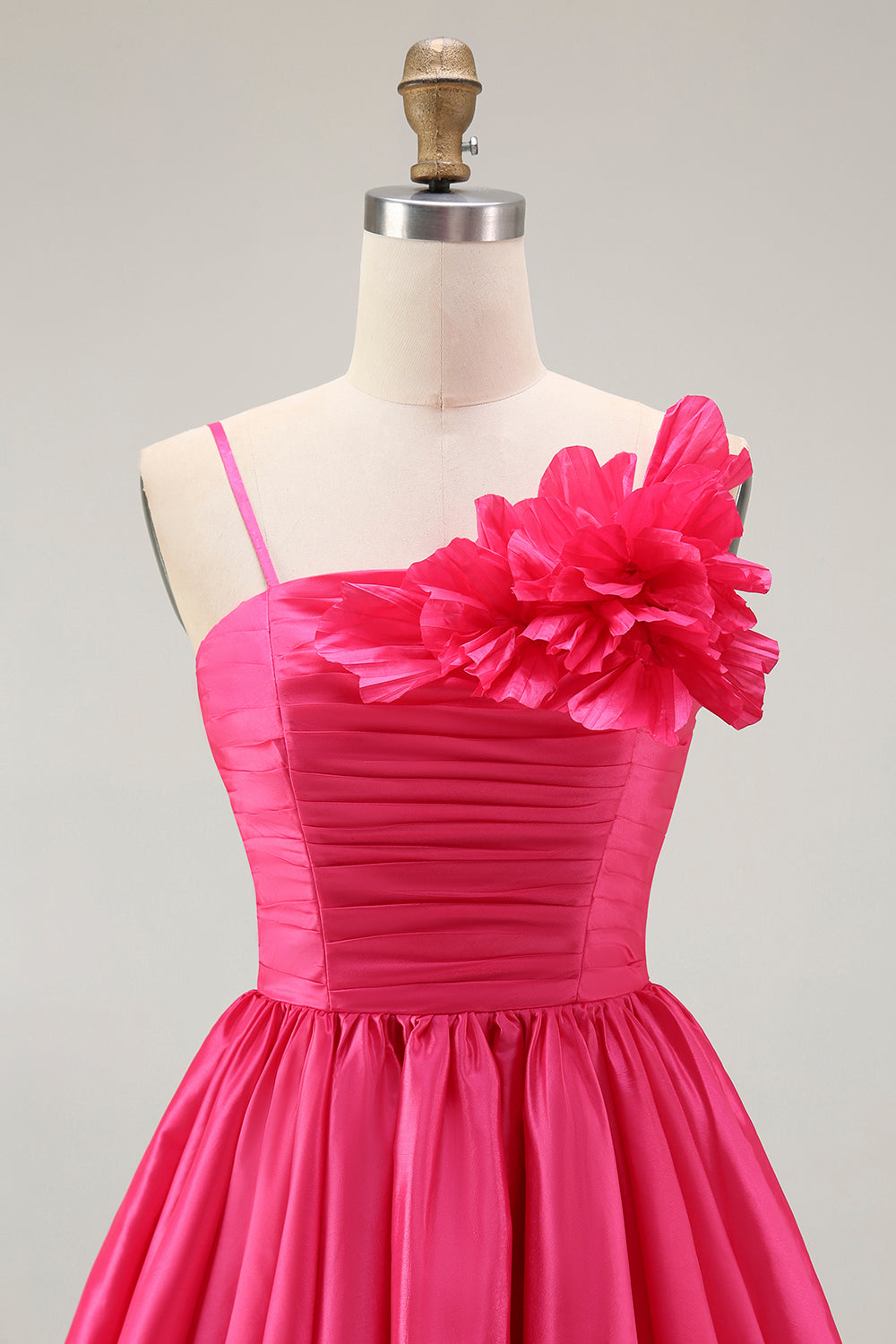 Fuchsia Floral A Line Ruffled Short Satin Homecoming Dress