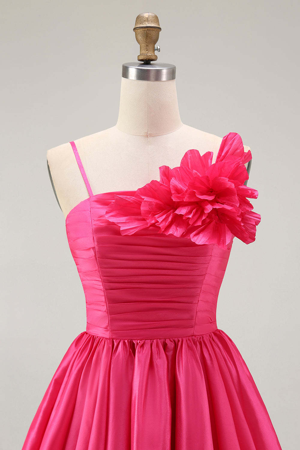 Fuchsia Floral A Line Ruffled Short Satin Homecoming Dress