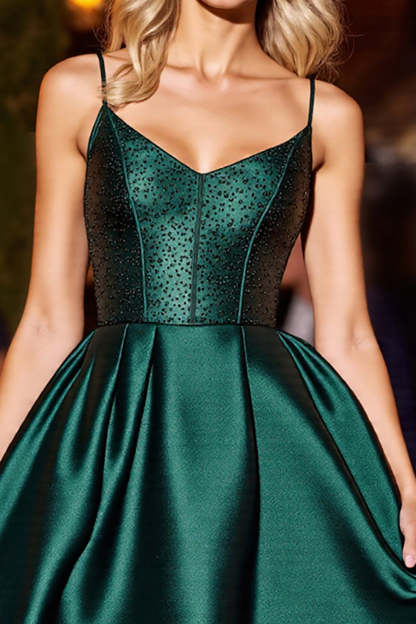 Dark Green Satin Corset A Line Short Homecoming Dress with Beading