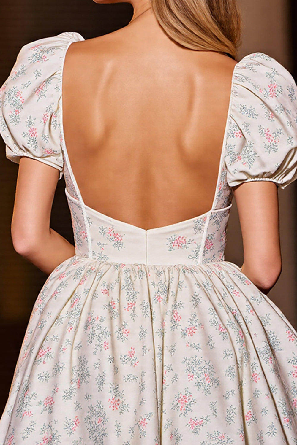 White Satin A Line Floral Corset Short Homecoming Dress with Sleeves