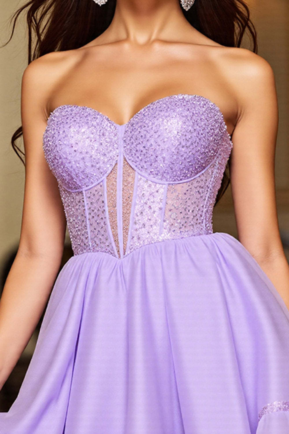 A Line Purple Strapless Corset Short Homecoming Dress with Sequins