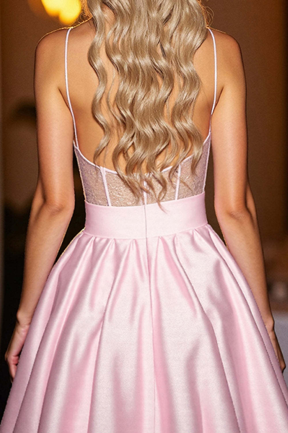 Pink Satin A Line Corset Backless Short Homecoming Dress with Bow