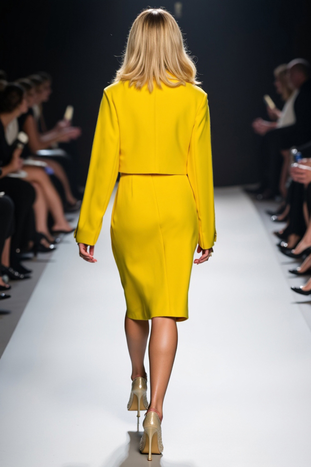 Yellow 2 Piece Notched Lapel Bodycon Work Dress with Slit