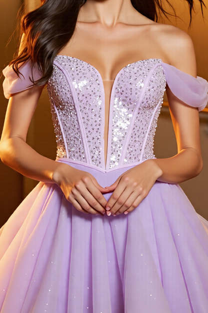 Lilac Sparkly A Line Corset Tulle Short Homecoming Dress