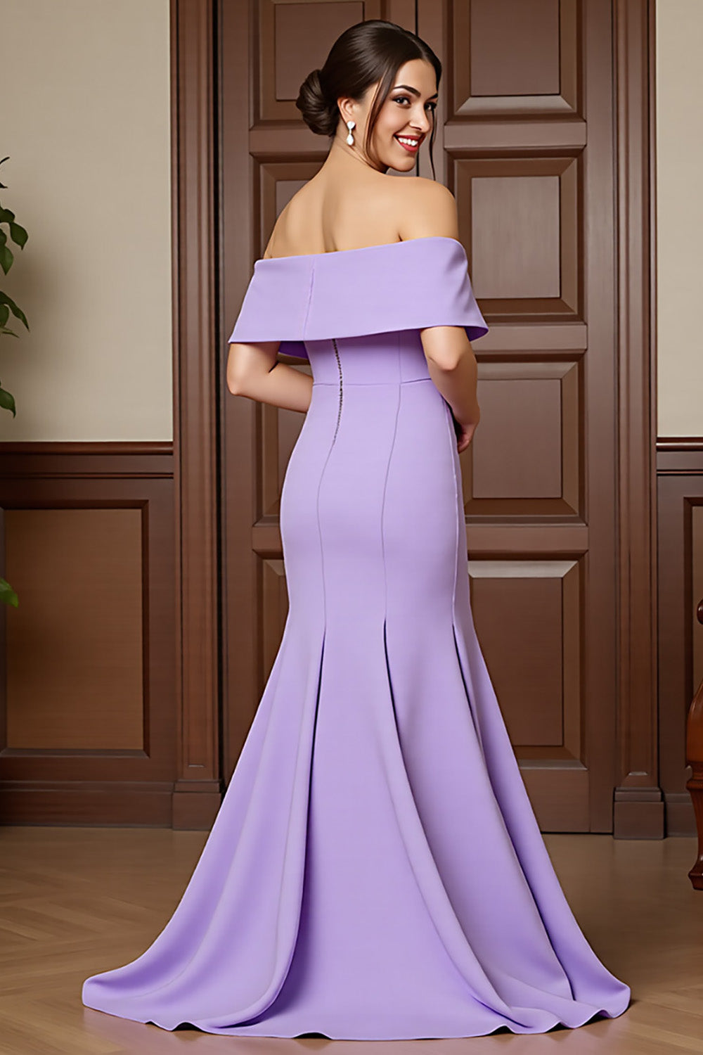 Lilac Satin Mermaid Maxi Mother of the Bride Dress with Appliques