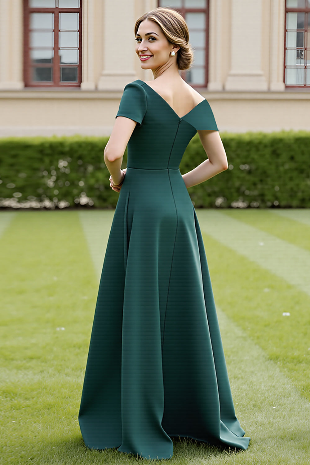Pine A Line Satin Maxi Mother of the Bride Dress with Pockets