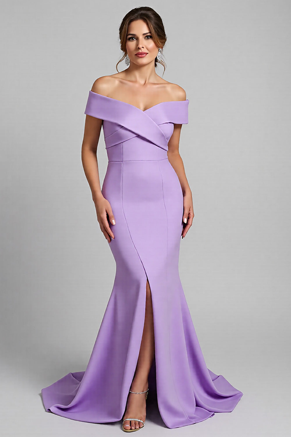 Lilac Mermaid Satin Maxi Mother of the Bride Dress with Slit