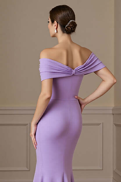 Lilac Off the Shoulder Satin Mermaid Maxi Mother of the Bride Dress