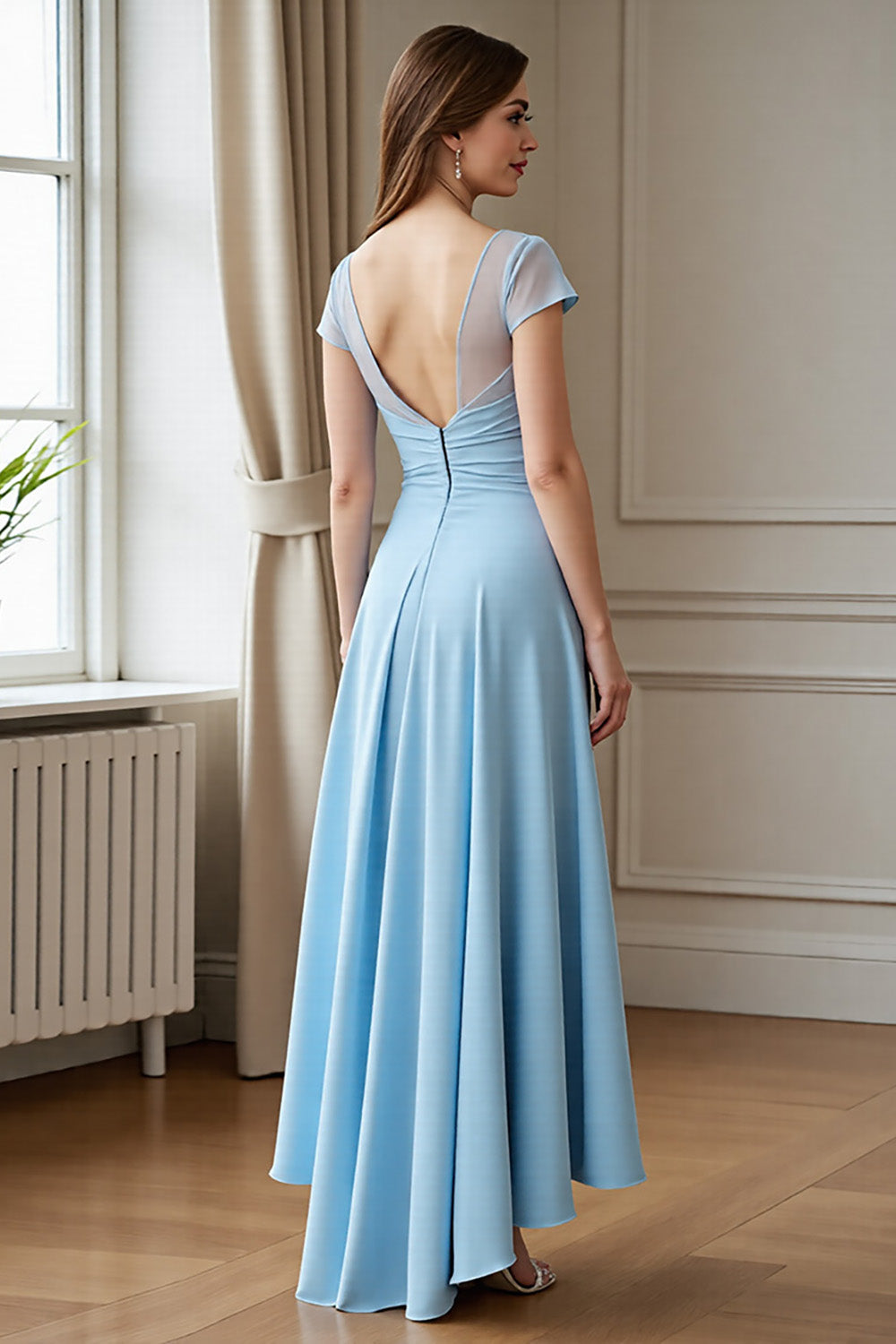 Sky Blue Chiffon A Line Maxi Mother of the Bride Dress with Lace