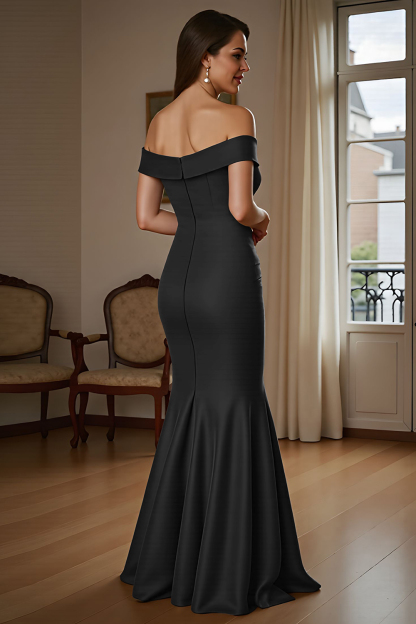 Brown Mermaid Satin Maxi Mother of the Bride Dress with Ruffles