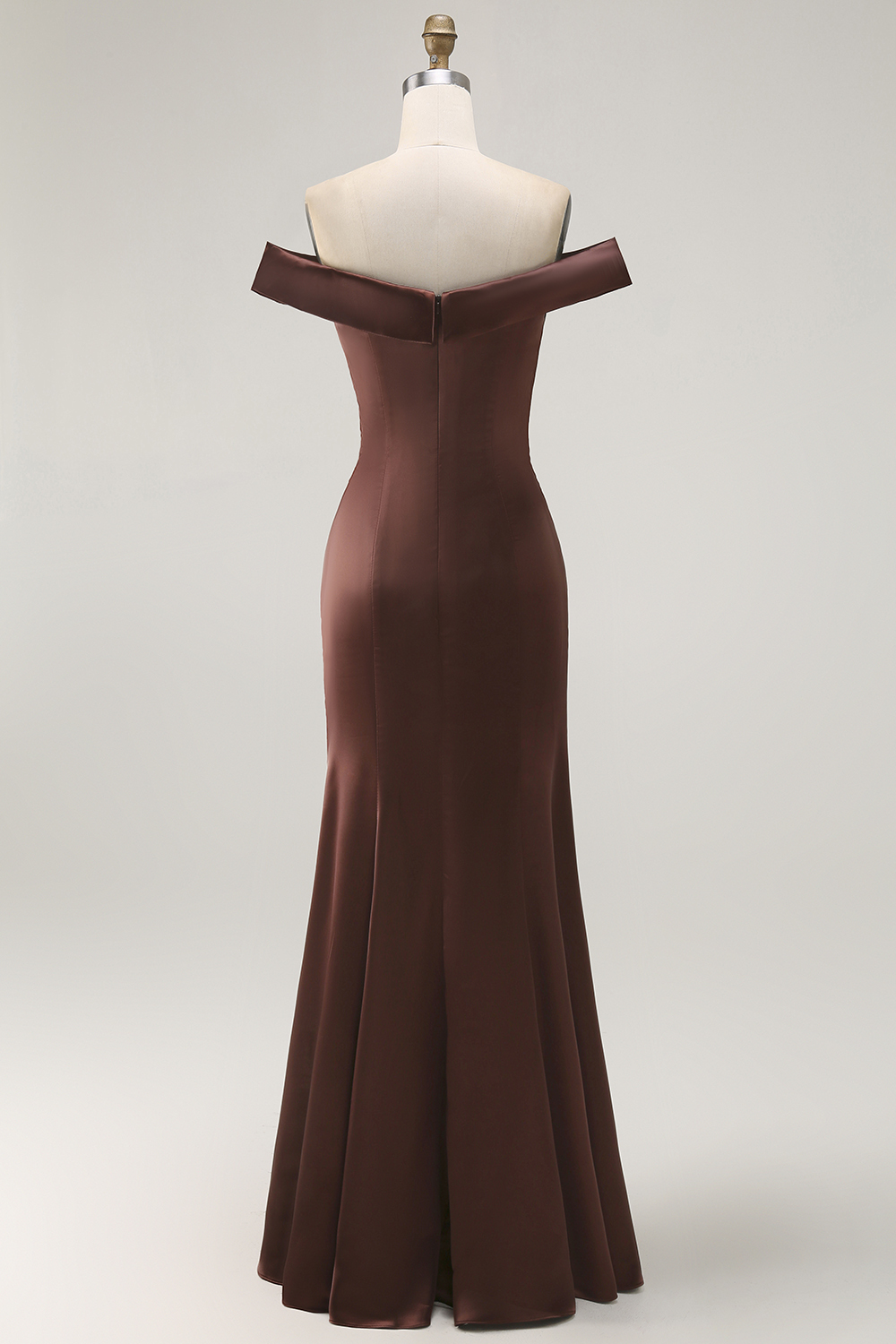 Brown Mermaid Satin Maxi Mother of the Bride Dress with Ruffles