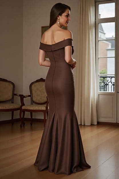 Brown Mermaid Satin Maix Mother of the Bride Dress with Ruffles