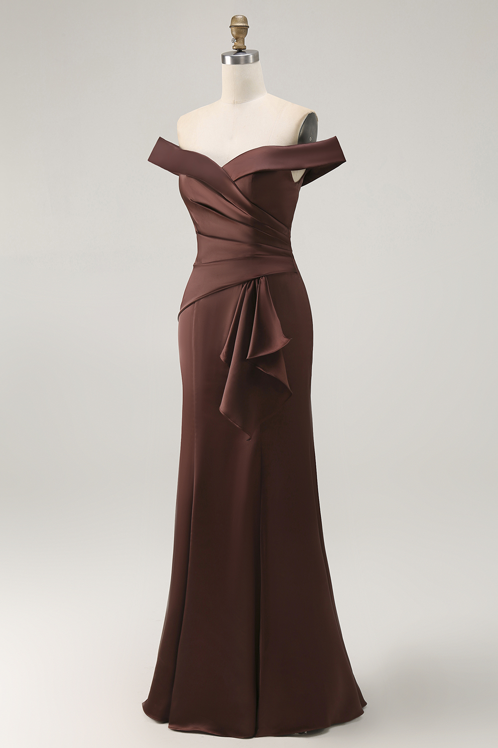 Brown Satin Mermaid Maxi Mother of the Bride Dress with Ruffles
