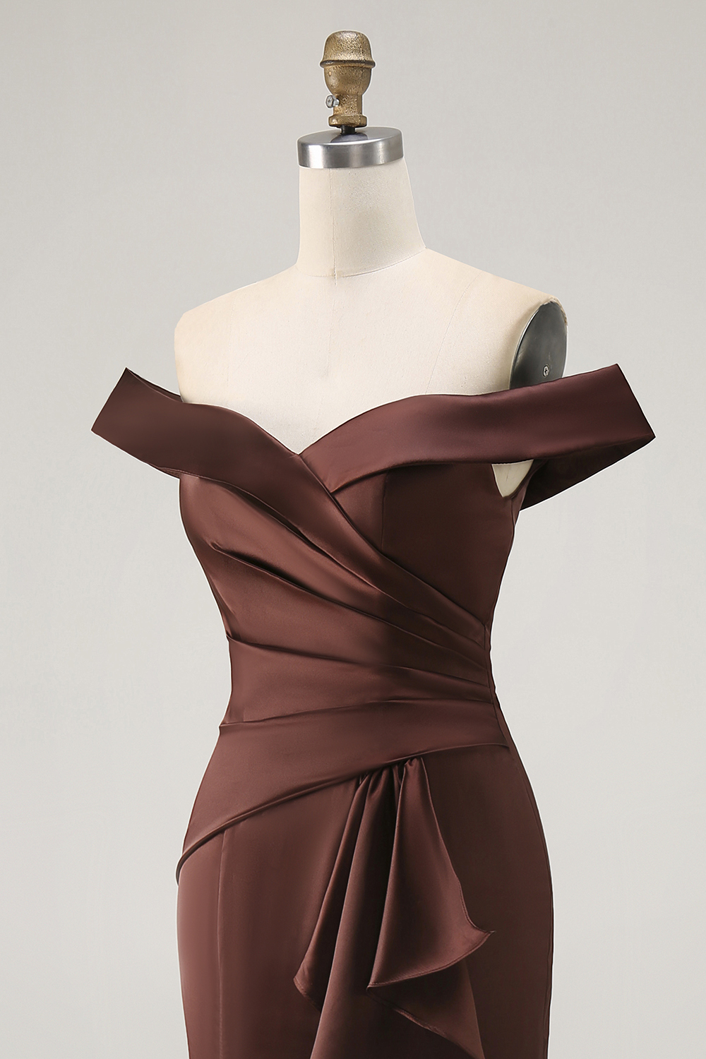 Brown Satin Mermaid Maxi Mother of the Bride Dress with Ruffles