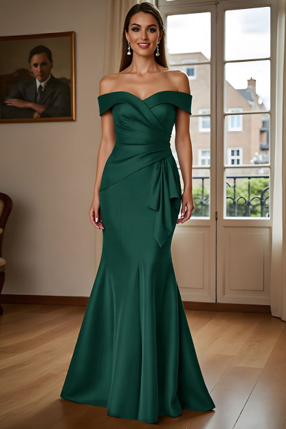 Brown Mermaid Satin Maxi Mother of the Bride Dress with Ruffles