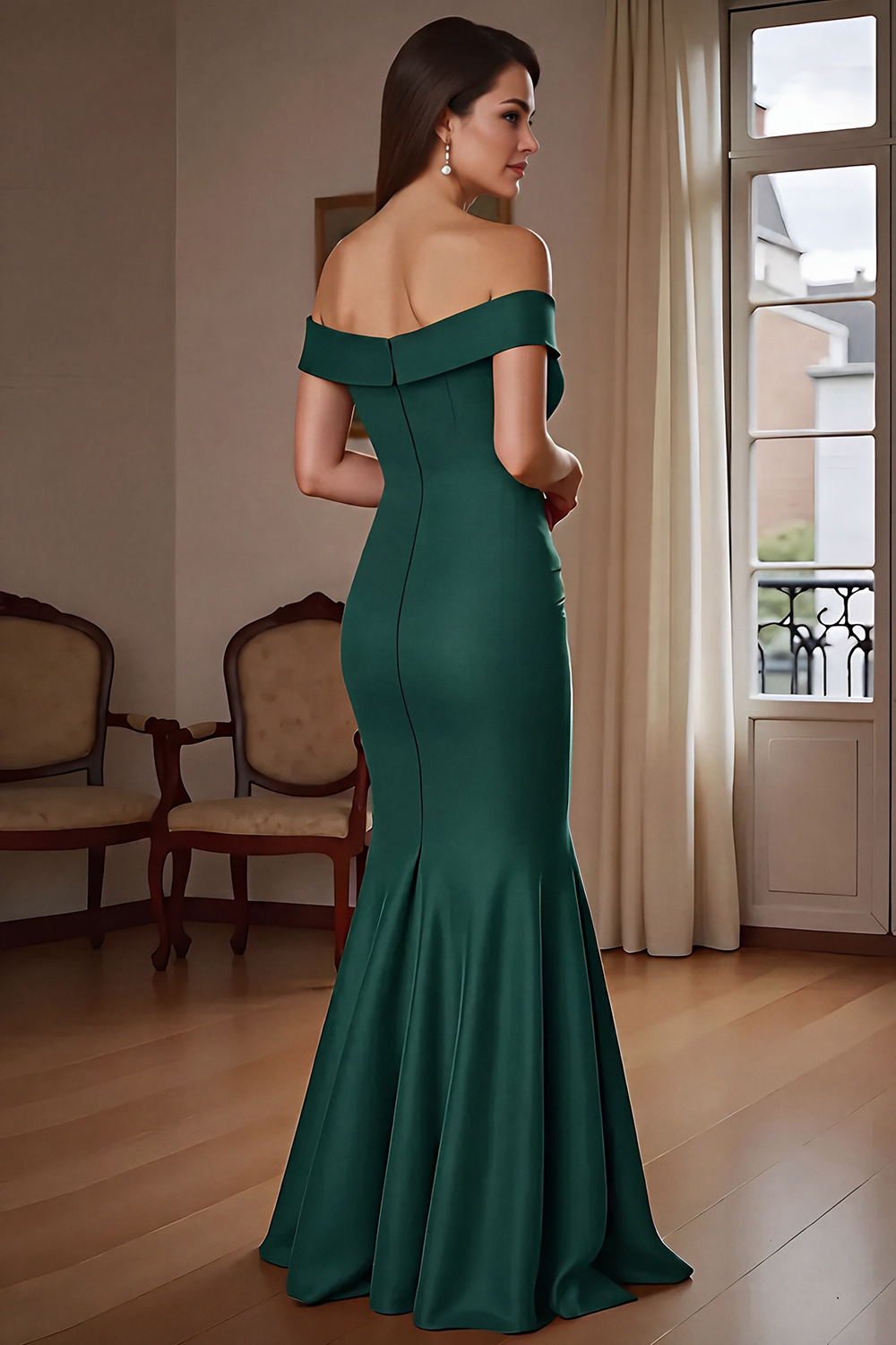Brown Mermaid Satin Maxi Mother of the Bride Dress with Ruffles