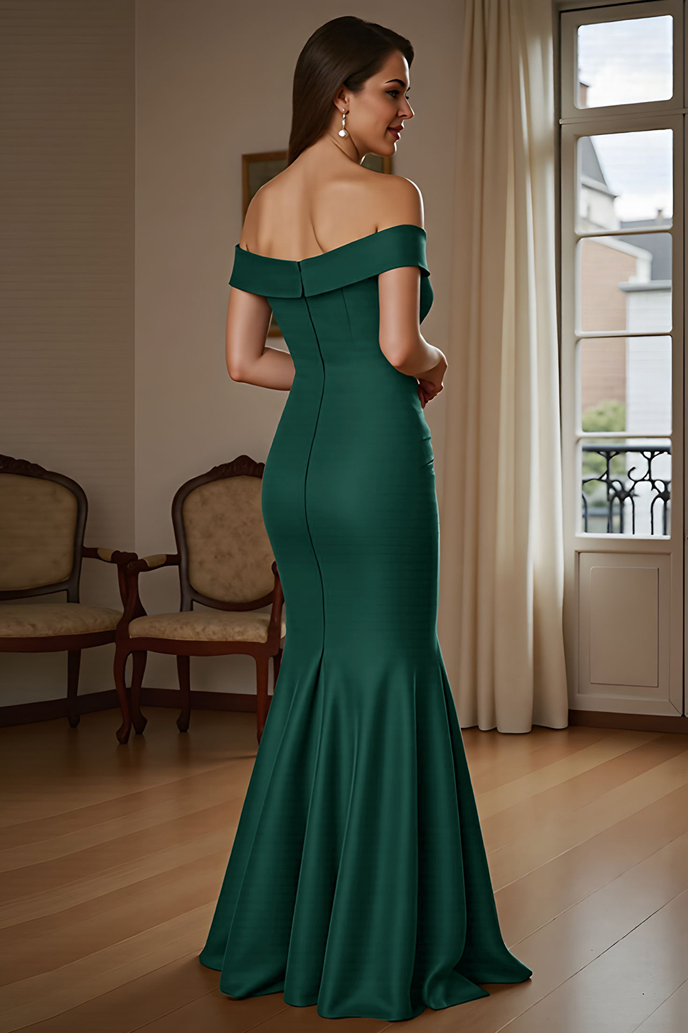 Brown Mermaid Satin Maxi Mother of the Bride Dress with Ruffles